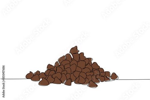 Continuous one line drawing stack of choco chips. Ingredients for various dishes. Low sugar diet options. Adding flavor. Sweet. National Chocolate Chip Day. Single line draw design vector illustration