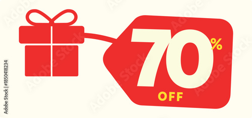 70% off, Merry Christmas, discount, special, store,icon, vector, set, party, market, sale, gift, buy, promotion, box, tag. Commerce, price, value