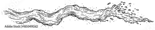 Hand drawn flowing water stream and splash in retro engraving style