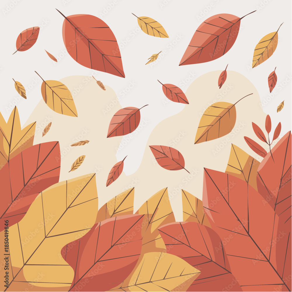 Obraz premium Flat vector background with falling leaf shapes in warm tones