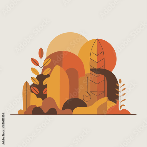 Minimal autumn vector using orange and brown geometric layers.-
