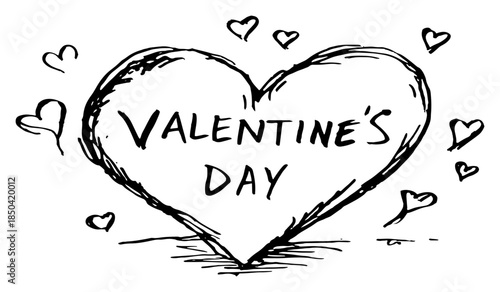 Hand drawn heart with Valentine's Day text inscription