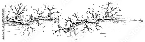 Long crack in the ground surface soil fracture vector sketch