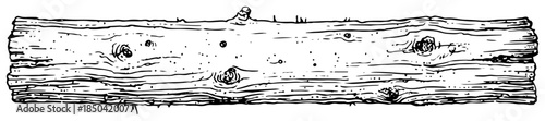 Horizontal wooden log with bark texture and knots in sketch style