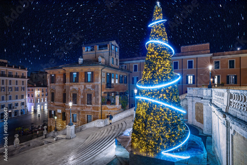 Piazza di Spagna decorated for the Christmas holidays in Rome, Italy.