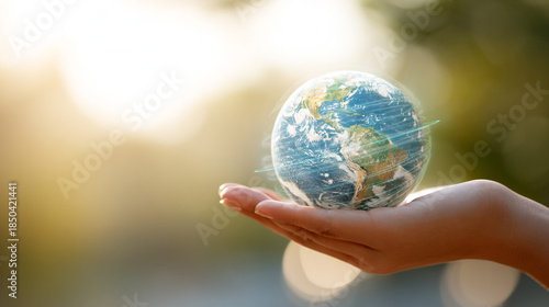 Holographic Earth Rotating Above Human Palm
