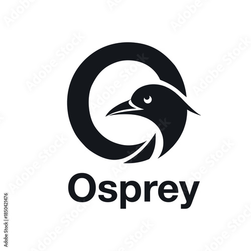 Modern Minimalist Osprey Bird Head Logo with Letter O Initial Symbol