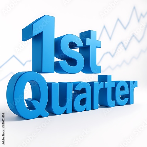 1st Quarter 3D text with growth chart, Q1 business concept