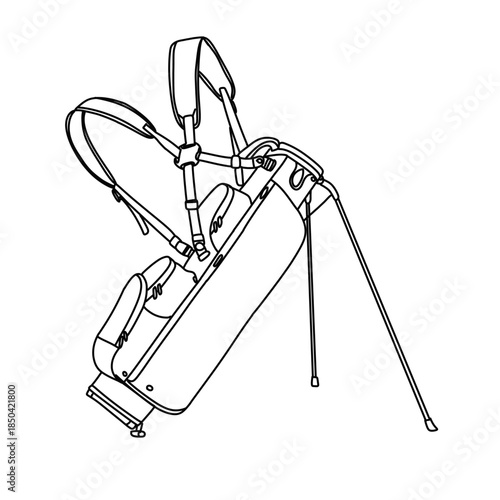 Golf Bag with Stand and Straps - A Detailed Line Art Illustration