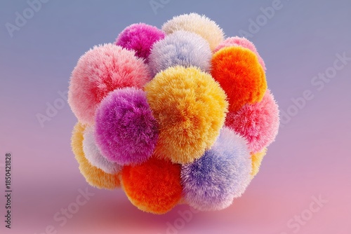 Esfera de pompones de colores suaves, Conjunto de bolas de felpa multicolores, Textura abstracta de pompones esponjosos, Patrón vibrante de bolas decorativas