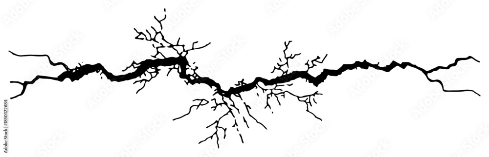 Fototapeta premium Long horizontal ground fissure or surface break sketch