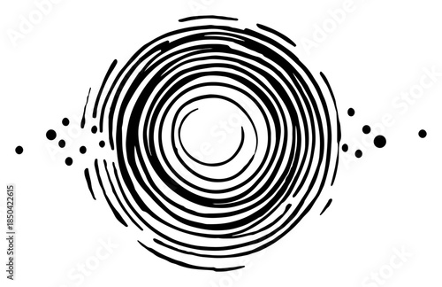 Hand drawn abstract concentric circles spiral with ink texture