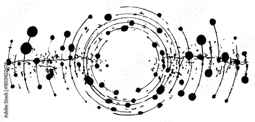 Abstract circular orbital lines with grunge dots vector design