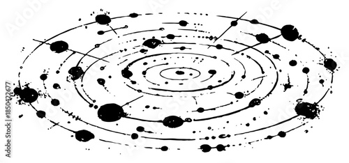 Perspective view of solar system orbits or atomic structure vector