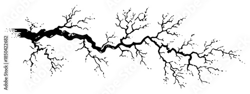 Detailed black wall crack texture with branching lines