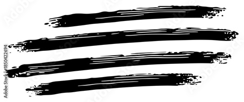 Set of four grunge black ink brush strokes and scratches