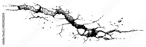Deep realistic ground crack fracture with jagged edges sketch