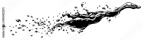 Dynamic black liquid splash with flowing droplets sketch