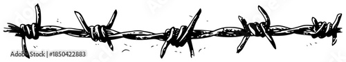 Hand drawn horizontal barbed wire strand vector illustration