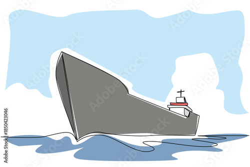 Single one line drawing cargo ship. Ships designed to transport large quantities of goods by sea. Focus on transport of commercial. National Maritime Day. Continuous line design graphic illustration