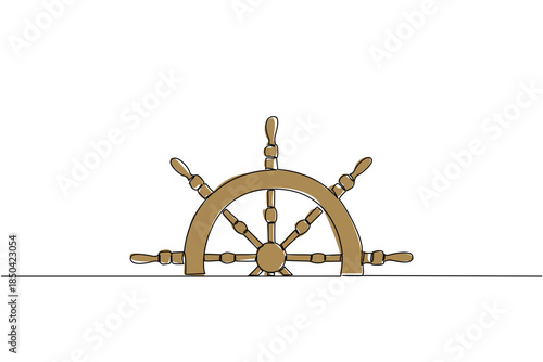 Single continuous line drawing ship control cut in half. The steering gear. The system used to control the direction of the ship's motion. National Maritime Day. One line design vector illustration