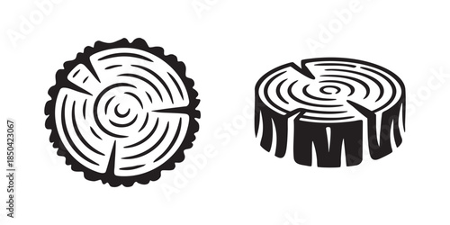 Black and White Tree Cross Section Line Illustration