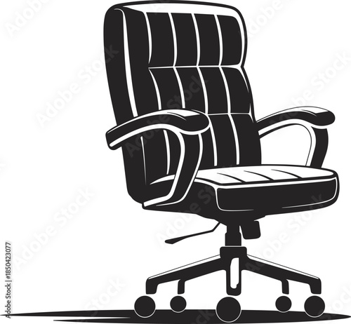 Modern office chair illustration, ergonomic swivel design, executive leather seat vector art, professional workspace furniture for home office, comfort and business interior concept