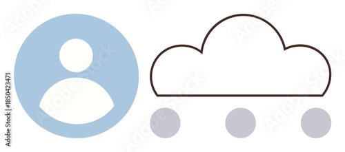 User avatar next to cloud outline with three connected nodes underneath. Ideal for networking, cloud storage, user connection, data access, digital technology, IT infrastructure, simple flat metaphor