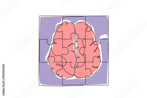 Single one line drawing the middle piece forms a top view of the brain. A very chronic mental disorder. Confusion in thinking. World Schizophrenia Day. Continuous line design graphic illustration