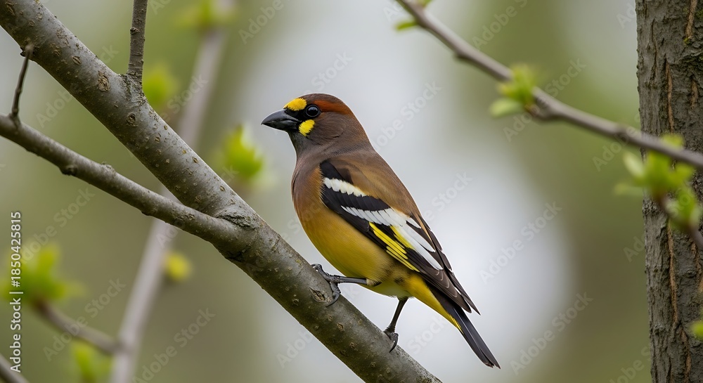 Naklejka premium A beautiful bird perched on a tree branch in nature.