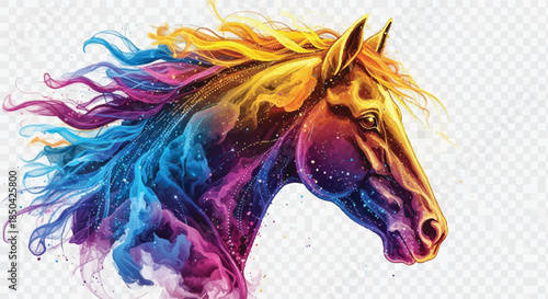 Artistic Portrait of a Horse Head with Vibrant Cosmic Paint Colors