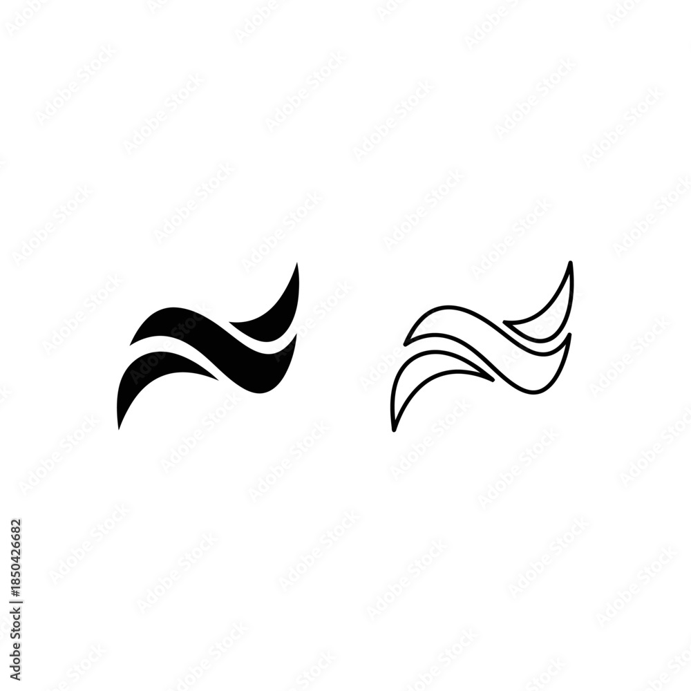 Obraz premium Black and White Outline Icons of Abstract Wavy Lines or Swirls Keywords: wave, swirl, abstract, icon, symbol, graphic, design
