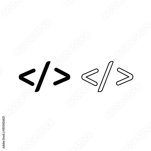 Black and white code brackets symbol for programming and web development Keywords: code, programming, web, development