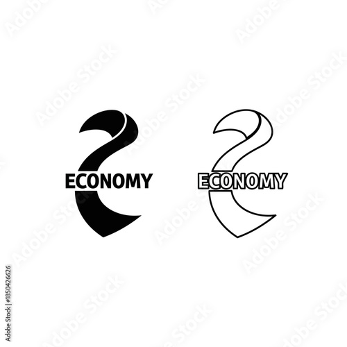 Black and white economy wordmark logo design with abstract shape Keywords: economy, business, finance, wordmark, logo, symbol