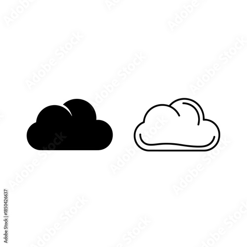 Black and white icons of a cloud shape, one solid, one outlined weather symbol