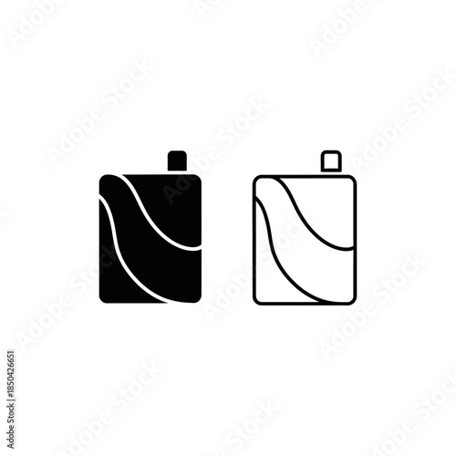 Black and white icons of a rectangular object with wavy lines and a small top piece rectangle abstract