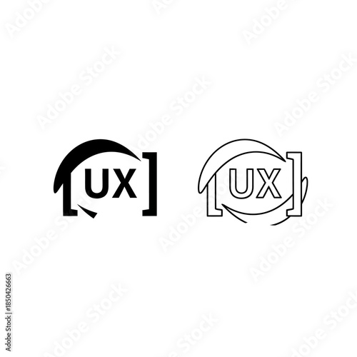 Black and white logo icons for UX with curved element symbol typography