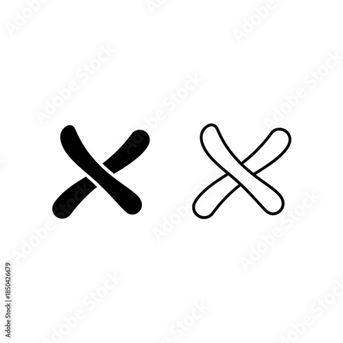 Black and White Outline Icons of a Stylized X or Cross Shape Keywords: X, cross, mark, icon, symbol, graphic, design, black
