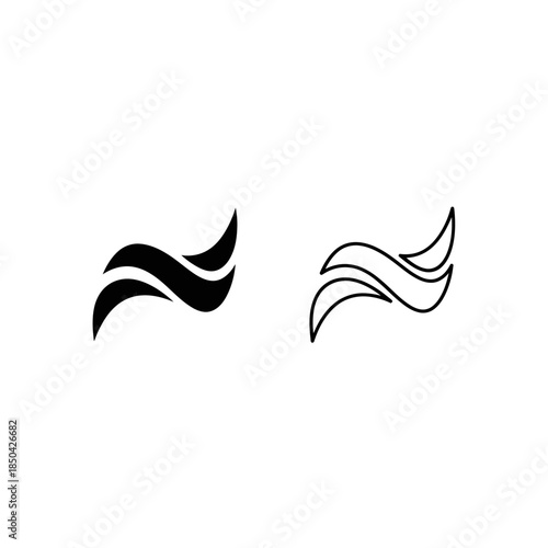 Black and White Outline Icons of Abstract Wavy Lines or Swirls Keywords: wave, swirl, abstract, icon, symbol, graphic, design
