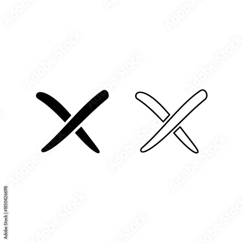 Black and White Outline X Marks on White Background cross cancel