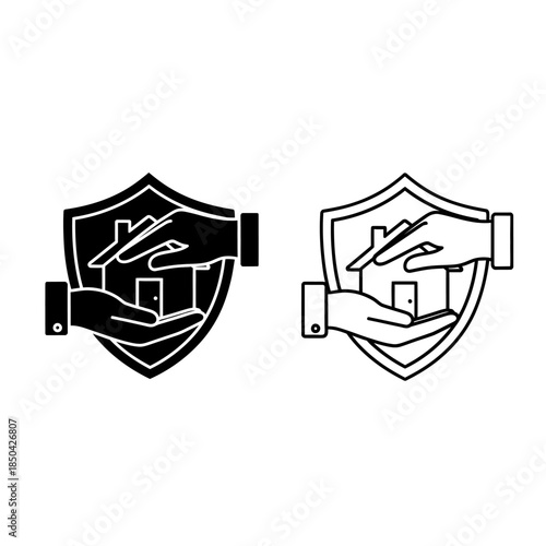 House Protection Shield Icon With Hands And Home Symbol real estate property