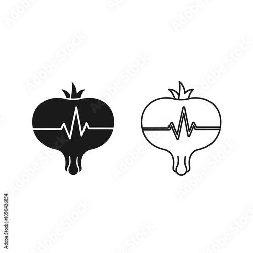 Pomegranate Silhouette and Outline with Heartbeat Line fruit food