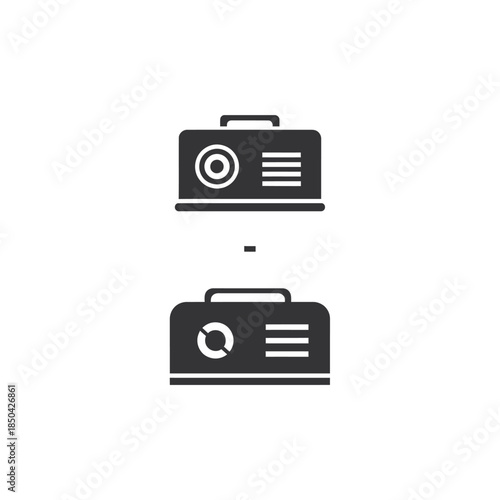 Projector Icon with Pie Chart Black and White Variations presentation screen
