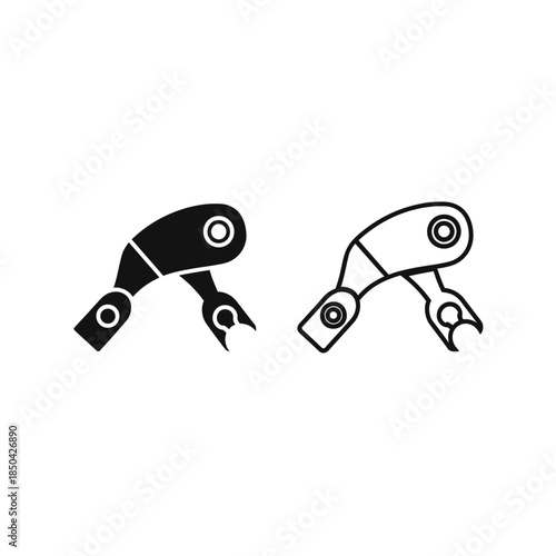 Robotic Arm Icon Solid Black And Outline On White Background Keywords: robotic arm, robot, automation, industry, technology