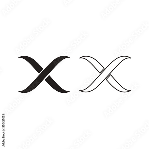 Two stylized letter X symbols one solid black and one outlined on white mark cross