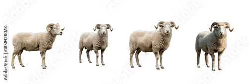 Set of sheep standing in different poses isolated on transparent PNG background, oil paint