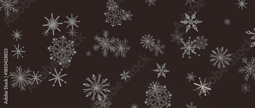 Abstract winter background with white snowflakes against a dark brown backdrop. Perfect for seasonal designs, C