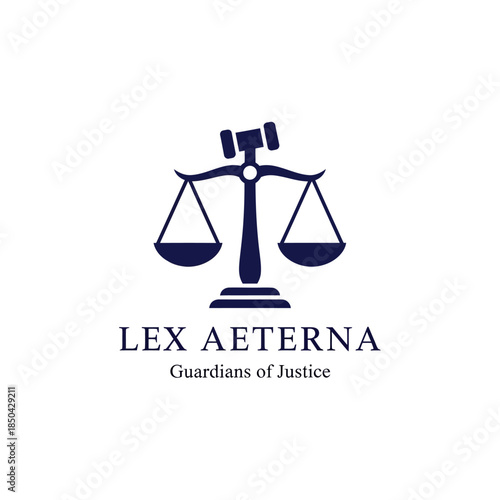 A dark blue logo featuring the Scales of Justice with a gavel on top, accompanied by the text 'LEX AETERNA Guardians of Justice' on a white background.