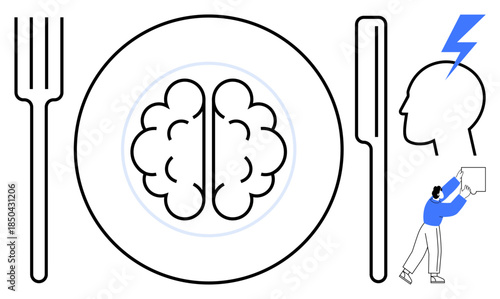 Brain food concept. Illustration highlights the synergy between diet, mental energy, and creativity. Brain food fuels inspiration and cognitive health. Perfect for wellness, education, health