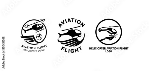 Aviation Emblem with Helicopter Silhouette and Wings